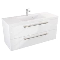 Szafka Wisząca Z Umywalką ATH 100 cm - Biały Wysoki Połysk - Uchwyty Stal Szczotkowana