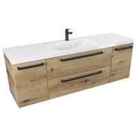 Szafka Wisząca Z Umywalką ATHD 140 cm D - Dąb Evoke Coast Mat - Uchwyty Czarne Matowe