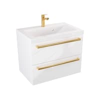 Szafka Wisząca Z Umywalką ATH 60 cm - Biały Wysoki Połysk - Uchwyty Złote Polerowane