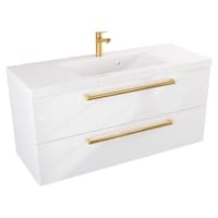 Szafka Wisząca Z Umywalką ATH 100 cm - Biały Wysoki Połysk - Uchwyty Złote Polerowane