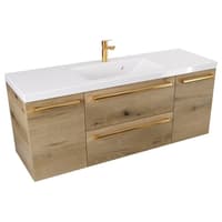 Szafka Wisząca Z Umywalką ATHD 120 cm D - Dąb Evoke Coast Mat - Uchwyty Złote Polerowane