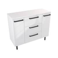 Szafka Stojąca Z Blatem ATH 100 cm D - Biały Wysoki Połysk - Uchwyty Czarne Matowe