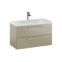 Szafka Wisząca Z Umywalką RON 80 cm - Cappuccino Wysoki Połysk - Uchwyty Chromowane