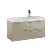Szafka Wisząca Z Umywalką RON 90 cm D Prawa - Cappuccino Wysoki Połysk - Uchwyty Chromowane