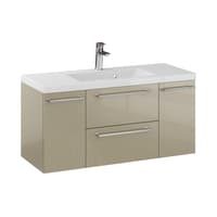 Szafka Wisząca Z Umywalką RON 100 cm D - Cappuccino Wysoki Połysk - Uchwyty Chromowane