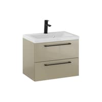 Szafka Wisząca Z Umywalką RON 60 cm - Cappuccino Wysoki Połysk - Uchwyty Czarne Matowe