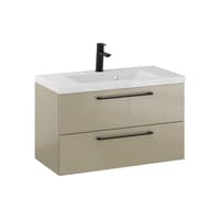 Szafka Wisząca Z Umywalką RON 80 cm - Cappuccino Wysoki Połysk - Uchwyty Czarne Matowe