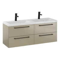 Szafka Wisząca Z Umywalką RON 120 cm DUO - Cappuccino Wysoki Połysk - Uchwyty Czarne Matowe