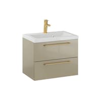 Szafka Wisząca Z Umywalką RON 60 cm - Cappuccino Wysoki Połysk - Uchwyty Złote Szczotkowane