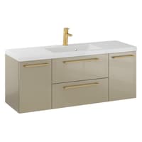Szafka Wisząca Z Umywalką RON 120 cm D - Cappuccino Wysoki Połysk - Uchwyty Złote Szczotkowane