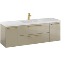 Szafka Wisząca Z Umywalką RON 140 cm D - Cappuccino Wysoki Połysk - Uchwyty Złote Szczotkowane