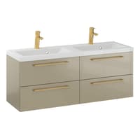 Szafka Wisząca Z Umywalką RON 120 cm DUO - Cappuccino Wysoki Połysk - Uchwyty Złote Szczotkowane