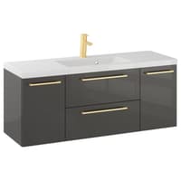 Szafka Wisząca Z Umywalką RON 120 cm D - Titan Wysoki Połysk - Uchwyty Złote Szczotkowane