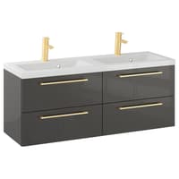 Szafka Wisząca Z Umywalką RON 120 cm DUO - Titan Wysoki Połysk - Uchwyty Złote Szczotkowane