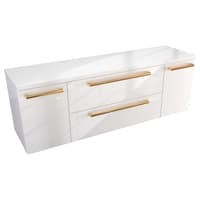 Szafka Wisząca Z Blatem ATH 140 cm D - Biały Wysoki Połysk - Uchwyty Złote Polerowane