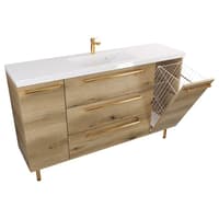 Szafka Stojąca Z Umywalką ATHD 140 cm DK - Dąb Evoke Coast Mat - Uchwyty Złote Polerowane