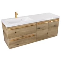 Szafka Wisząca Z Umywalką ATHD 120 cm SD Lewa - Dąb Evoke Coast Mat - Uchwyty Złote Polerowane