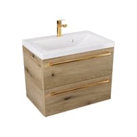 Szafka Wisząca Z Umywalką ATHD 60 cm - Dąb Evoke Coast Mat - Uchwyty Złote Polerowane