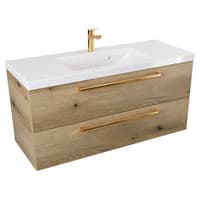 Szafka Wisząca Z Umywalką ATHD 100 cm - Dąb Evoke Coast Mat - Uchwyty Złote Polerowane