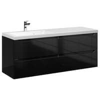 Szafka Wisząca Z Umywalką ETH 120 cm S Lewa - Czarny Wysoki Połysk