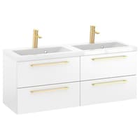 Szafka Wisząca Z Umywalką RON 120 cm DUO - Biały Mat - Uchwyty Złote Szczotkowane