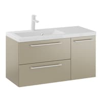 Szafka Wisząca Z Umywalką RON 90 cm D Lewa - Cappuccino Mat - Uchwyty Białe Matowe