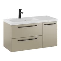 Szafka Wisząca Z Umywalką RON 90 cm D Lewa - Cappuccino Mat - Uchwyty Czarne Matowe