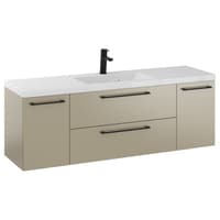 Szafka Wisząca Z Umywalką RON 140 cm D - Cappuccino Mat - Uchwyty Czarne Matowe