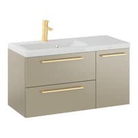 Szafka Wisząca Z Umywalką RON 90 cm D Lewa - Cappuccino Mat - Uchwyty Złote Szczotkowane