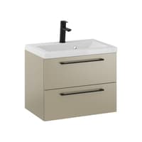 Szafka Wisząca Z Umywalką RON 60 cm - Cappuccino Mat - Uchwyty Czarne Matowe