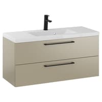 Szafka Wisząca Z Umywalką RON 100 cm - Cappuccino Mat - Uchwyty Czarne Matowe