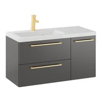 Szafka Wisząca Z Umywalką RON 90 cm D Lewa - Titan Mat - Uchwyty Złote Szczotkowane