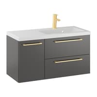 Szafka Wisząca Z Umywalką RON 90 cm D Prawa - Titan Mat - Uchwyty Złote Szczotkowane