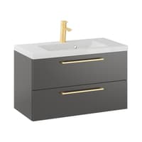 Szafka Wisząca Z Umywalką RON 80 cm - Titan Mat - Uchwyty Złote Szczotkowane