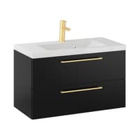 Szafka Wisząca Z Umywalką RON 80 cm - Czarny Mat - Uchwyty Złote Szczotkowane