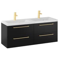Szafka Wisząca Z Umywalką RON 120 cm DUO - Czarny Mat - Uchwyty Złote Szczotkowane