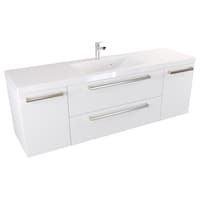 Szafka Wisząca Z Umywalką ATH 140 cm D - Biały Mat - Uchwyty Stal Szczotkowana