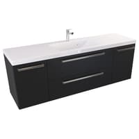 Szafka Wisząca Z Umywalką ATH 140 cm D - Czarny Mat - Uchwyty Stal Szczotkowana