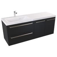 Szafka Wisząca Z Umywalką ATH 120 cm SD Lewa - Czarny Mat - Uchwyty Stal Szczotkowana