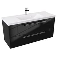 Szafka Wisząca Z Umywalką ATH 100 cm - Czarny Wysoki Połysk - Uchwyty Chromowane