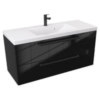 Szafka Wisząca Z Umywalką ATH 100 cm - Czarny Wysoki Połysk - Uchwyty Czarne Matowe