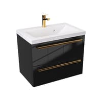 Szafka Wisząca Z Umywalką ATH 60 cm - Czarny Wysoki Połysk - Uchwyty Złote Polerowane