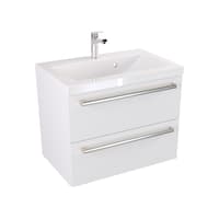 Szafka Wisząca Z Umywalką ATH 60 cm - Biały Mat - Uchwyty Stal Szczotkowana