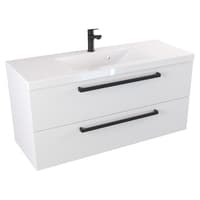 Szafka Wisząca Z Umywalką ATH 100 cm - Biały Mat - Uchwyty Czarne Matowe