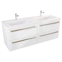 Szafka Wisząca Z Umywalką ATH 120 cm DUO - Biały Wysoki Połysk - Uchwyty Stal Szczotkowana