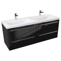 Szafka Wisząca Z Umywalką ATH 120 cm DUO - Czarny Wysoki Połysk - Uchwyty Stal Szczotkowana