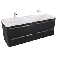 Szafka Wisząca Z Umywalką ATH 120 cm DUO - Czarny Mat - Uchwyty Stal Szczotkowana
