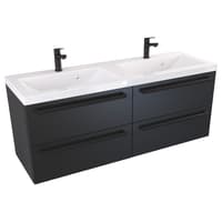 Szafka Wisząca Z Umywalką ATH 120 cm DUO - Czarny Mat - Uchwyty Czarne Matowe