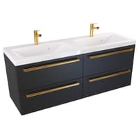 Szafka Wisząca Z Umywalką ATH 120 cm DUO - Czarny Mat - Uchwyty Złote Polerowane