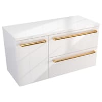 Szafka Wisząca Z Blatem ATH 90 cm D Prawa - Biały Wysoki Połysk - Uchwyty Złote Polerowane